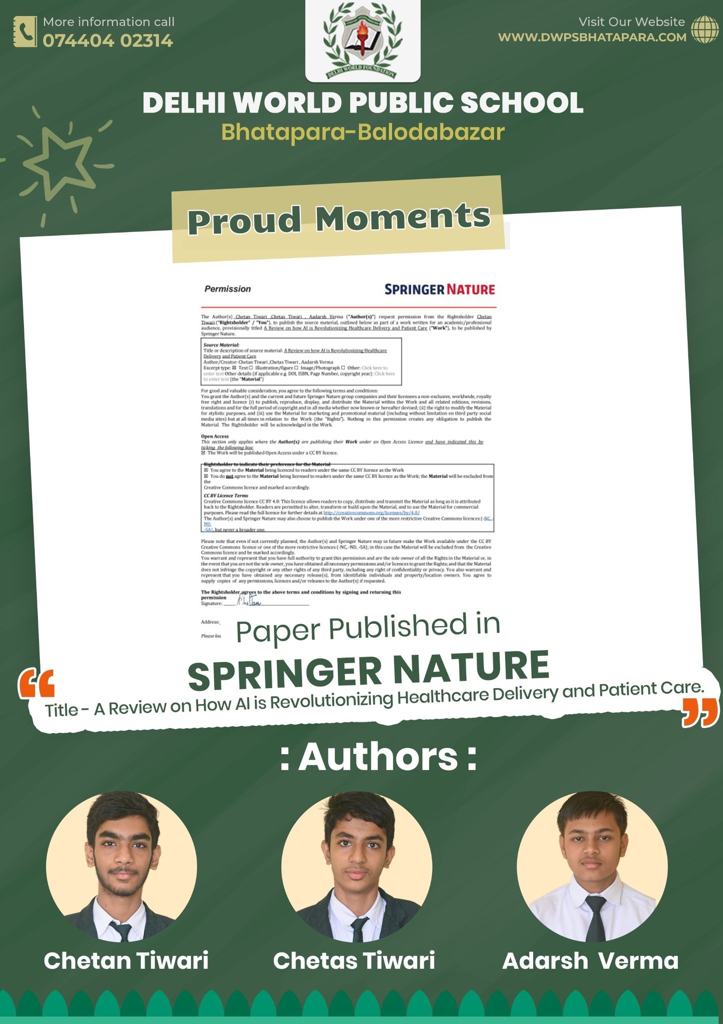 DWPS Proud Moments - Paper Published in Springer Nature