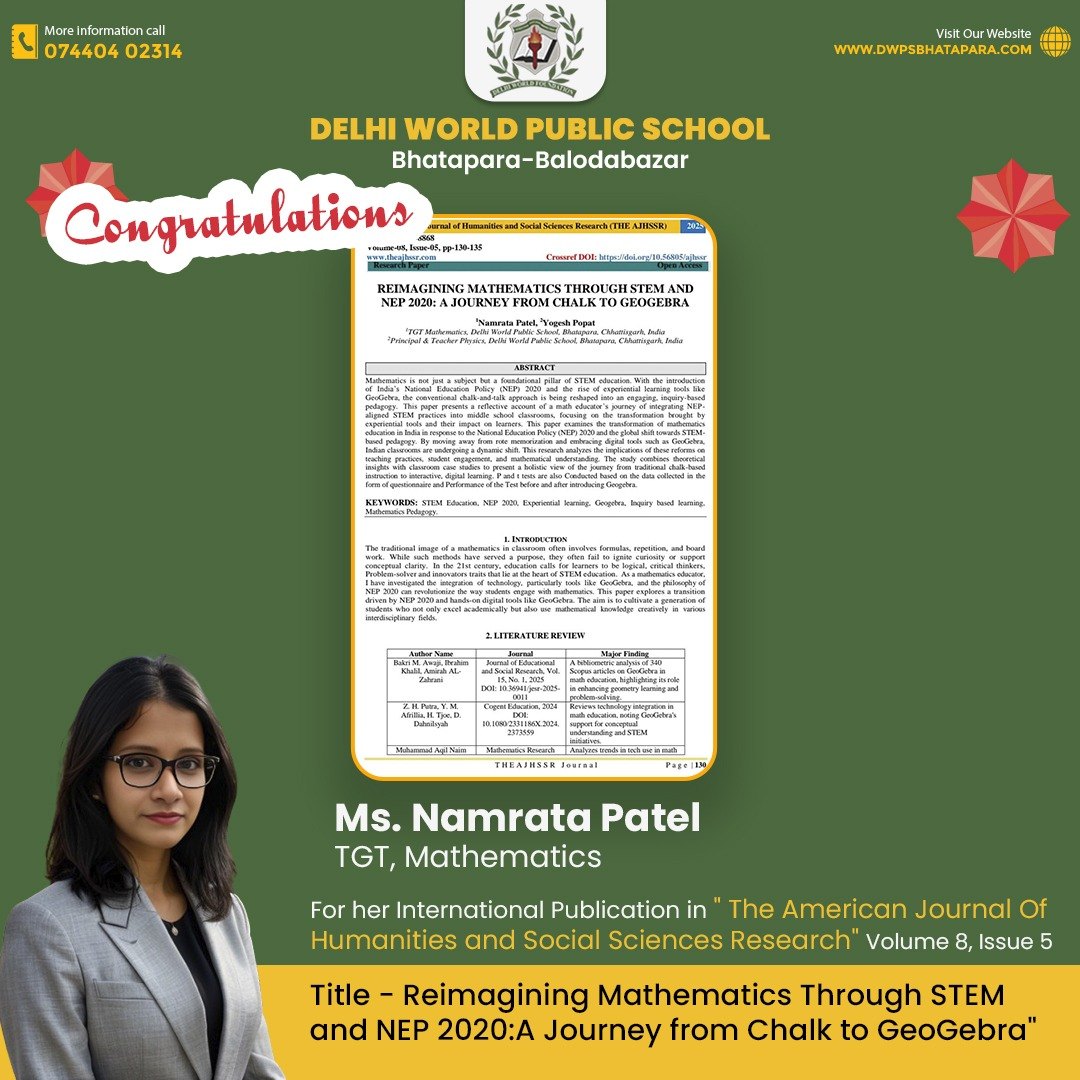 Ms Namrata Patel publishes research in the American Journal of STEM Education on reimagining mathematics through STEM and NEP 2020