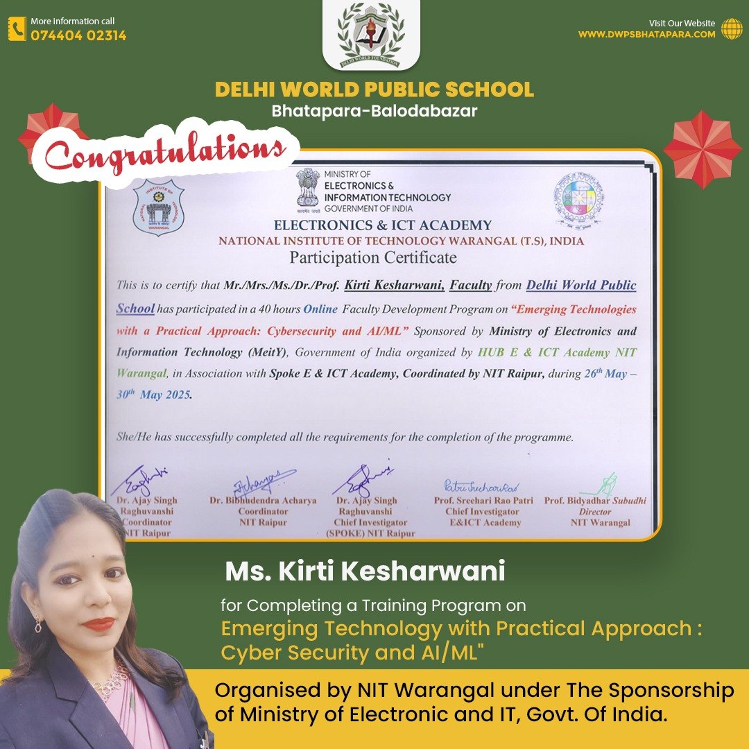 Ms Kirti Kesharwani completes training on Emerging Technology with Project Approach: Integrating AI and Machine Learning, organised by NIT Warangal