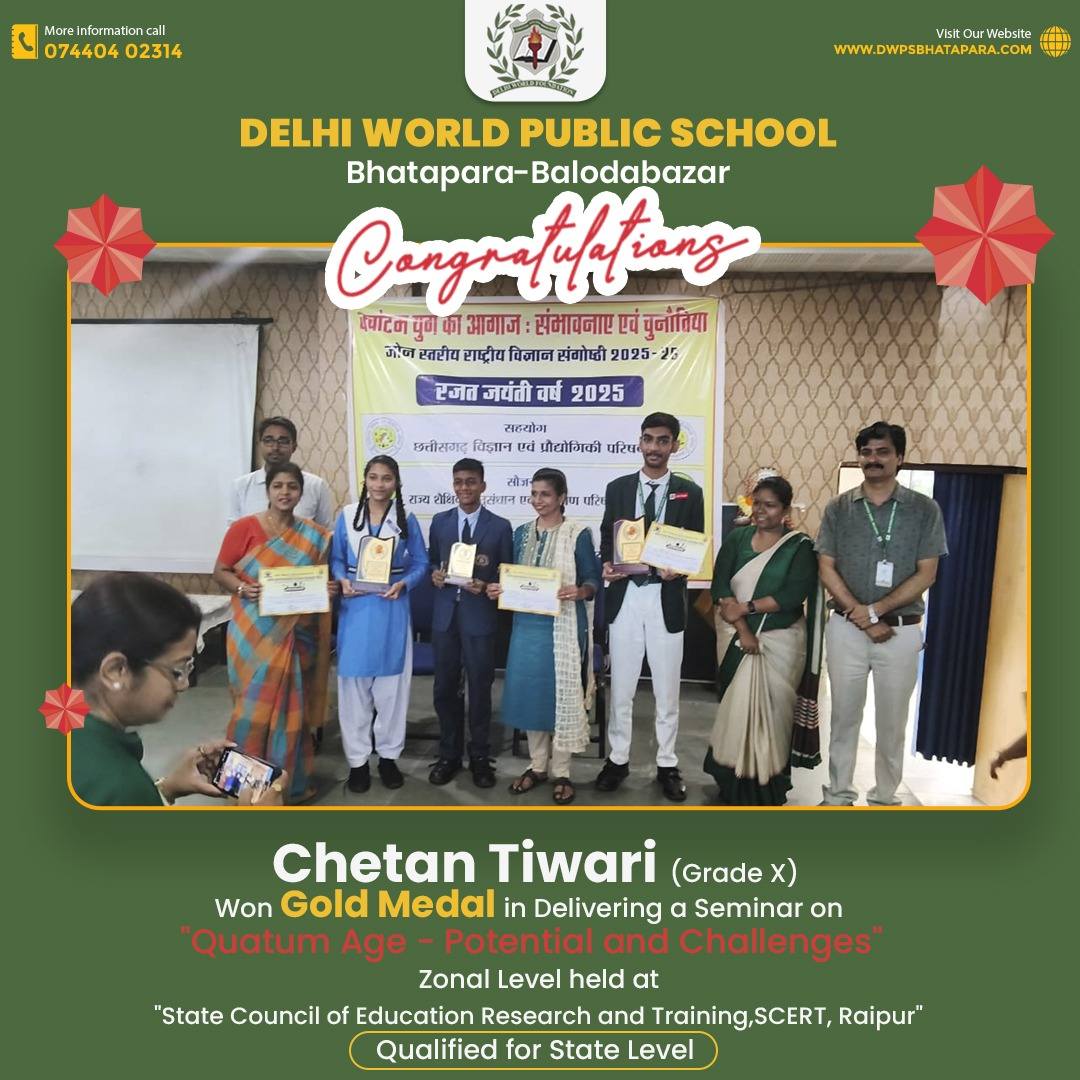 DWPS team celebrates Chetan Tiwari's Gold Medal achievement at the zonal-level seminar